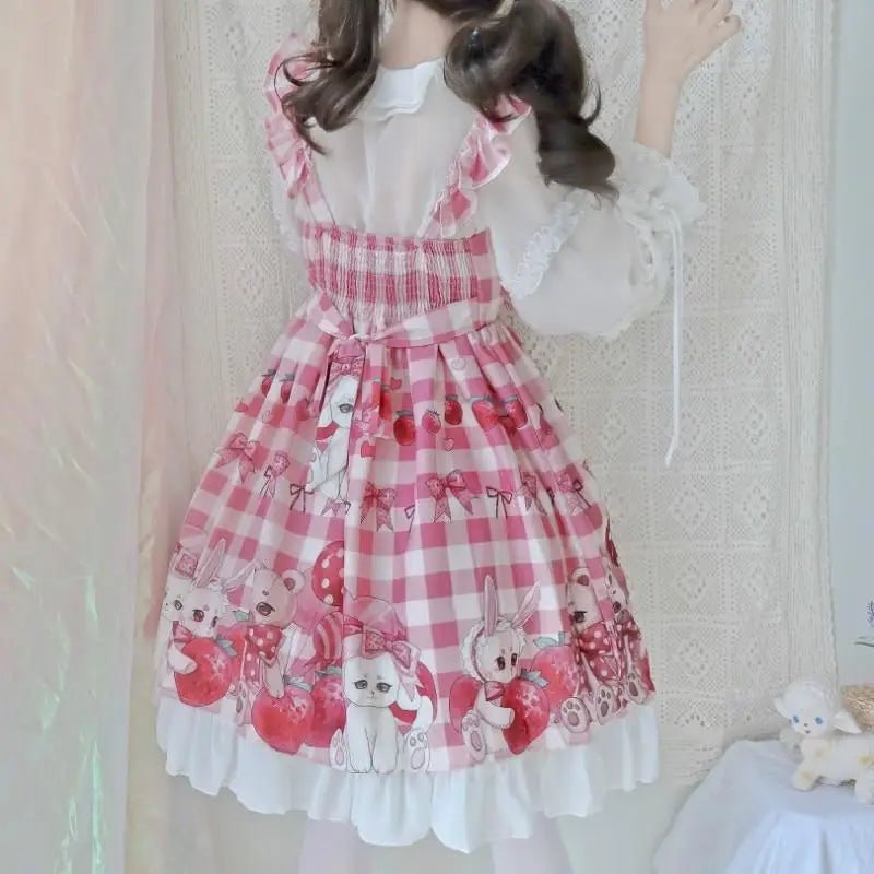 Red Bunny Rabbit Plaid Lolita Dress for Kawaii Princesses - Cosparty