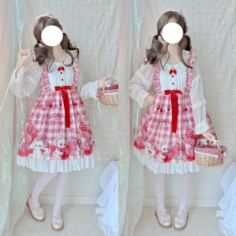 Red Bunny Rabbit Plaid Lolita Dress for Kawaii Princesses - Cosparty
