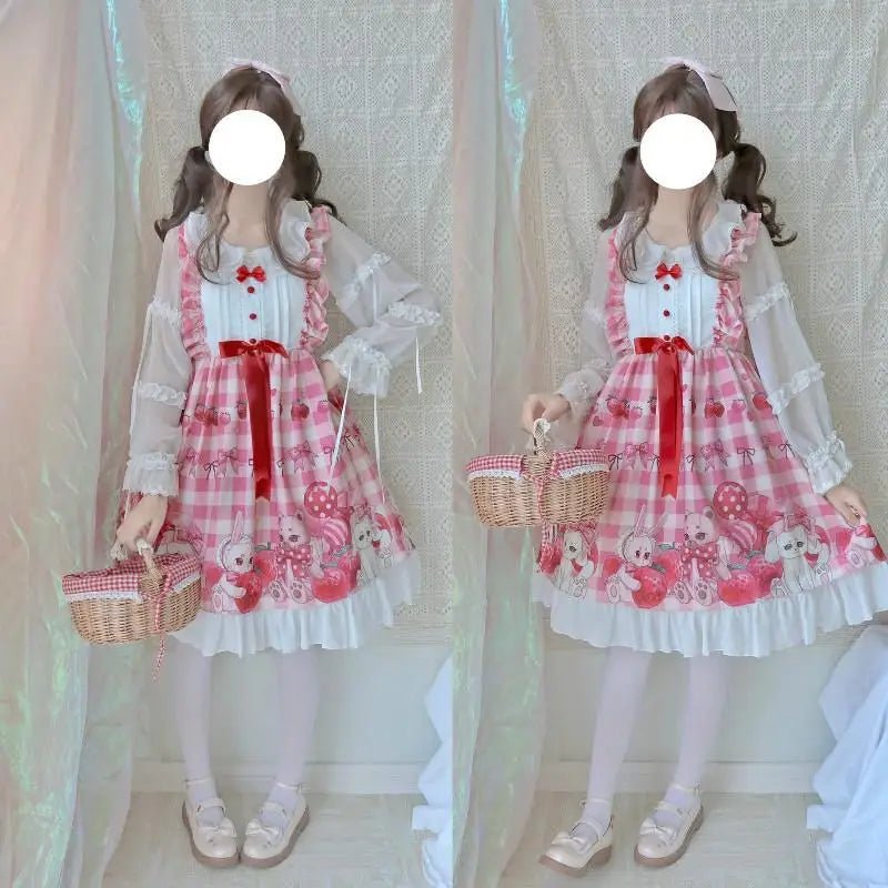 Red Bunny Rabbit Plaid Lolita Dress for Kawaii Princesses - Cosparty