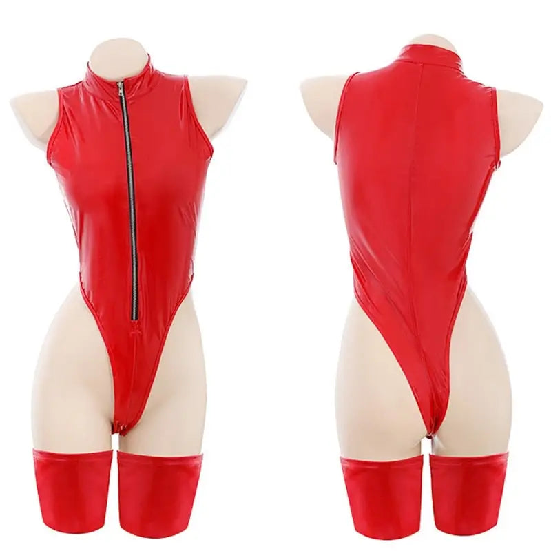 Red Latex Devil Lingerie Costume Set for Halloween - Costumes