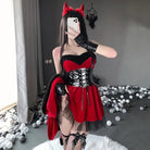 Red Riding Hood Inspired Dress with Vegan Leather Accents - Cosparty