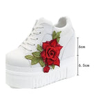 Red Rose Embroidered Chunky Wedge Platform Sneakers - Cosparty