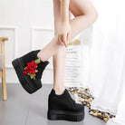 Red Rose Embroidered Chunky Wedge Platform Sneakers - Shoes