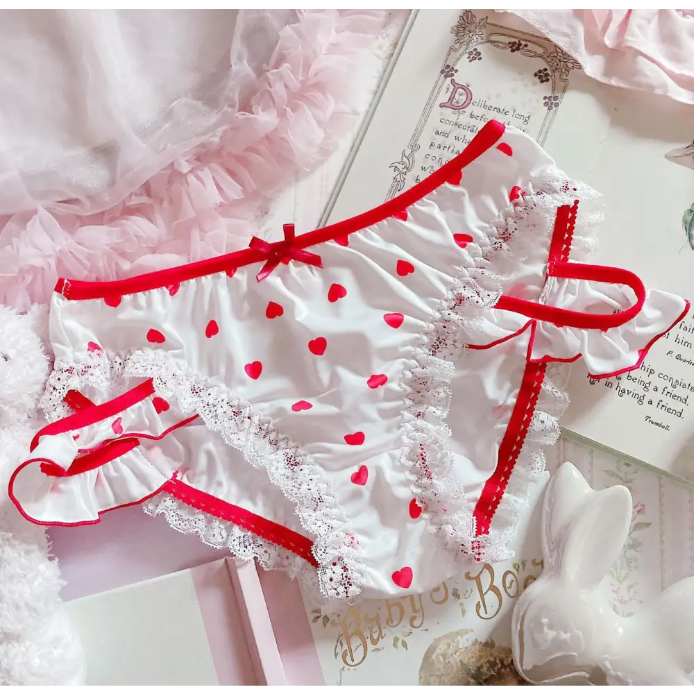 Red & White Lolita Panties - Love / M - panties, strawberries, strawberry, underwear, undies