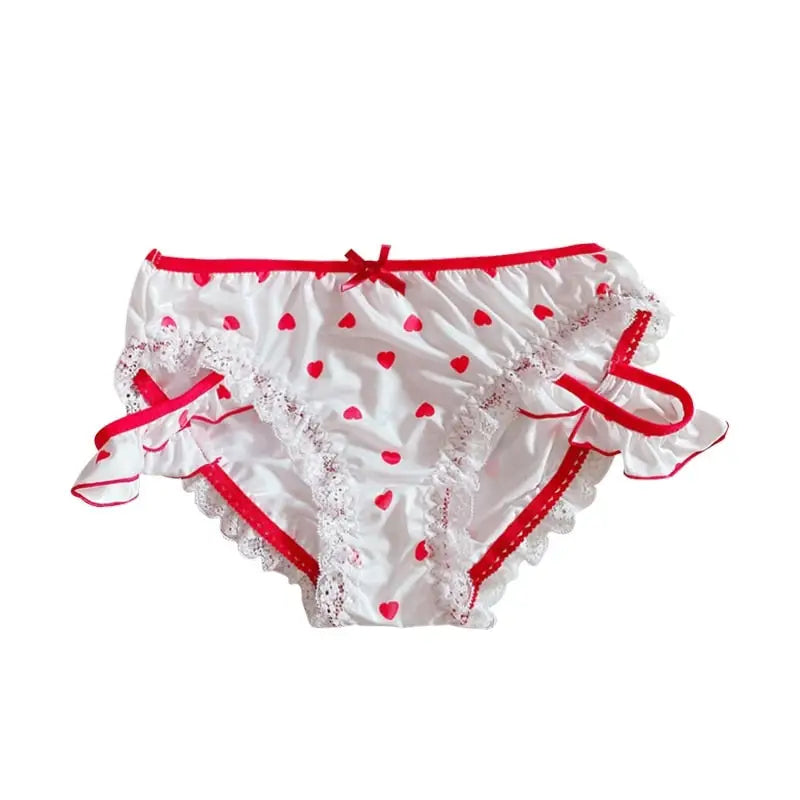 Red & White Seductive Panties with Ruffles and Cute Bows - underwear