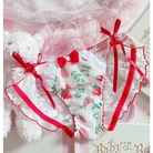 Red & White Lolita Panties - Strawberry ribbon / M - panties, strawberries, strawberry, underwear, undies