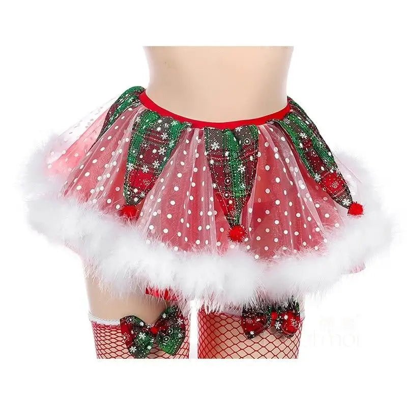 Reindeer Inspired Tutu Lingerie Set with Fur Trim and Antlers - Cosparty