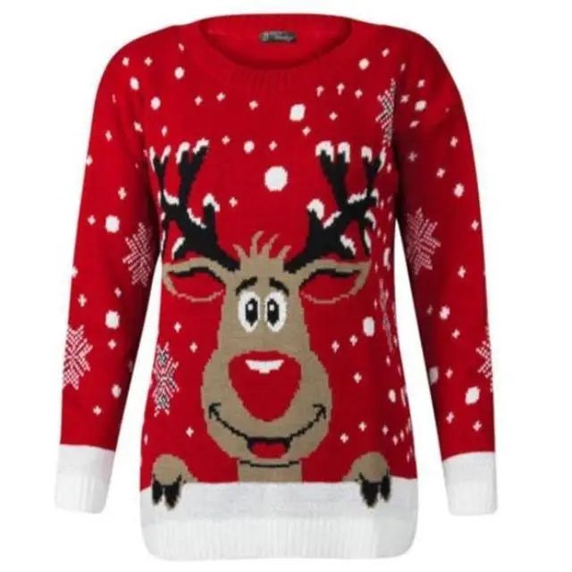 Reindeer Knit Christmas Crewneck Sweater for Holiday Cheer - Cosparty