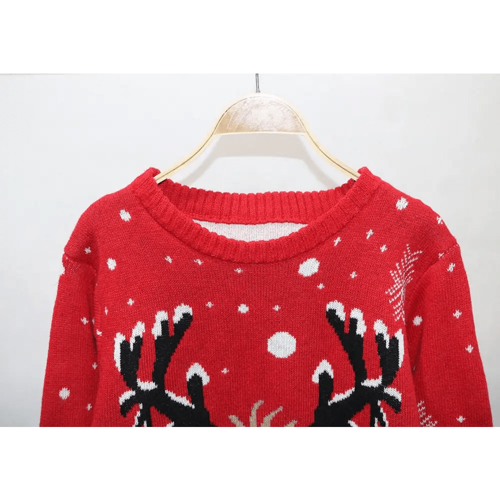 Reindeer Knit Christmas Crewneck Sweater for Holiday Cheer - Cosparty
