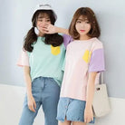 Retro 80s Patchwork Pastel-Kei Tee with Chest Pocket - Shirt