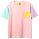 Retro 80s Patchwork Pastel - Kei Tee with Chest Pocket - Cosparty