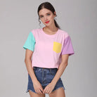 Retro 80s Patchwork Pastel - Kei Tee with Chest Pocket - Cosparty