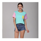 Retro 80s Patchwork Pastel-Kei Tee with Chest Pocket - Shirt