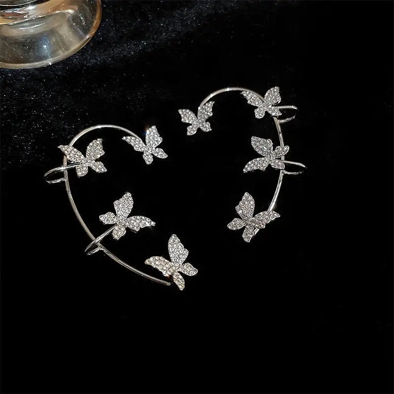 Rhinestone Butterfly Ear Cuffs for Kawaii Jewelry Collection - earrings