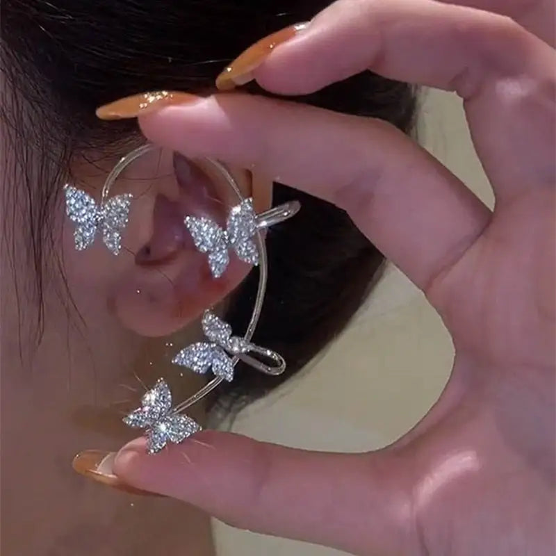 Rhinestone Butterfly Ear Cuffs for Kawaii Jewelry Collection - earrings