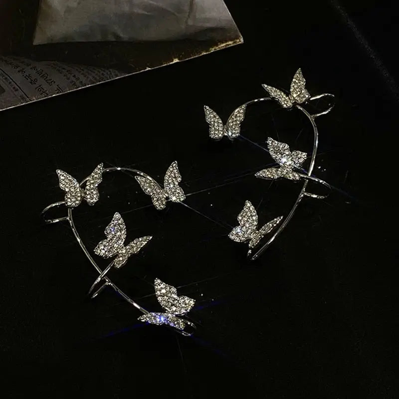 Rhinestone Butterfly Ear Cuffs for Kawaii Jewelry Collection - earrings