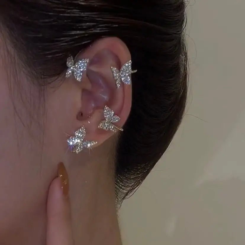 Rhinestone Butterfly Ear Cuffs for Kawaii Jewelry Collection - Cosparty