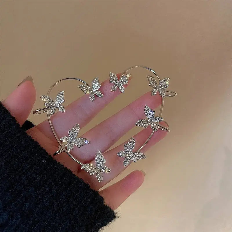 Rhinestone Butterfly Ear Cuffs for Kawaii Jewelry Collection - earrings