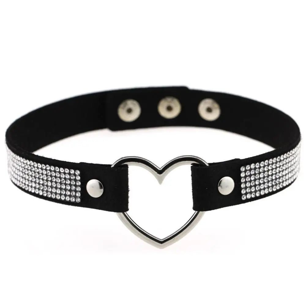 Rhinestone Heart Choker Necklace for Kawaii Aesthetic Princesses - jewelry