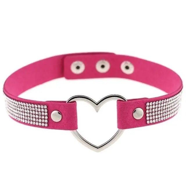 Rhinestone Heart Choker Necklace for Kawaii Aesthetic Princesses - Cosparty