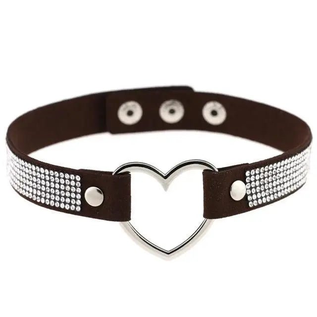 Rhinestone Heart Choker Necklace for Kawaii Aesthetic Princesses - Cosparty