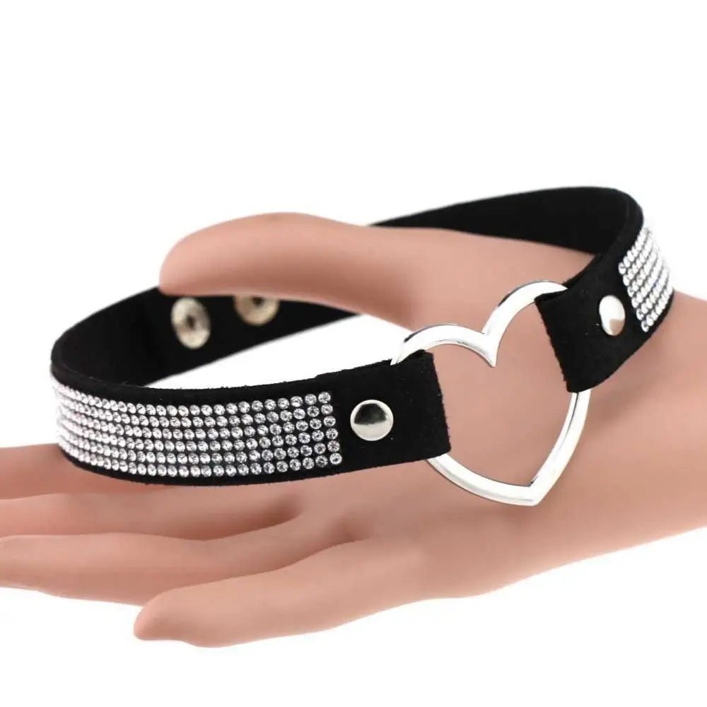 Rhinestone Heart Choker Necklace for Kawaii Aesthetic Princesses - Cosparty