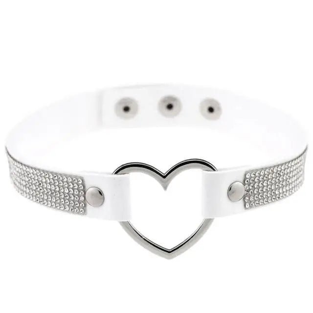 Rhinestone Heart Choker Necklace for Kawaii Aesthetic Princesses - Cosparty