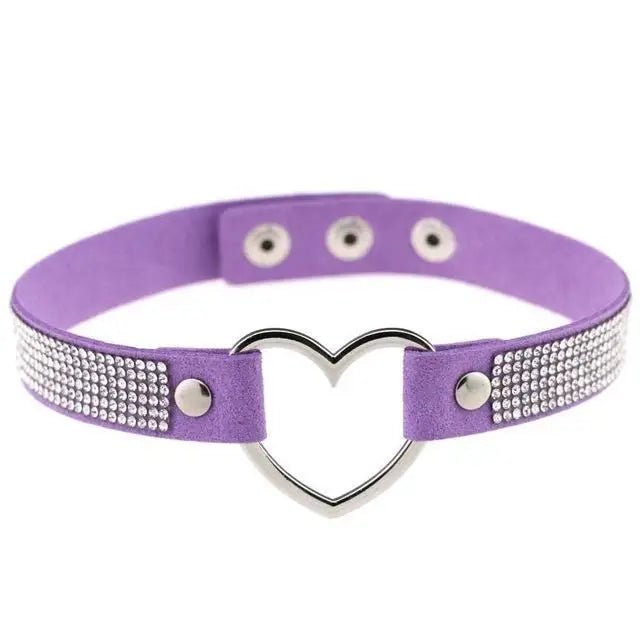 Rhinestone Heart Choker Necklace for Kawaii Aesthetic Princesses - Cosparty