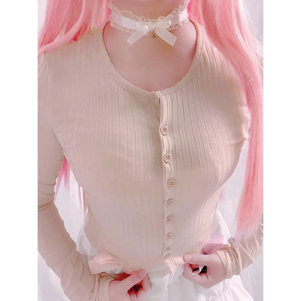 Ribbed Knit Cardigan Top for Angelcore and Fairycore Styles - shirt