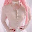 Ribbed Knit Cardigan Top for Angelcore and Fairycore Styles - Cosparty