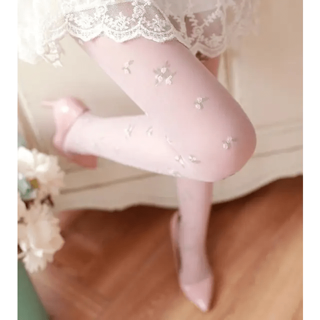 Rose Bud and Floral Embellished Nylon Leggings - Cosparty