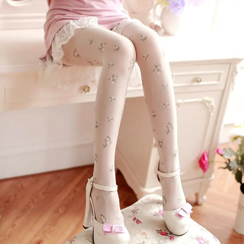 Rose Bud and Floral Embellished Nylon Leggings - Leggings