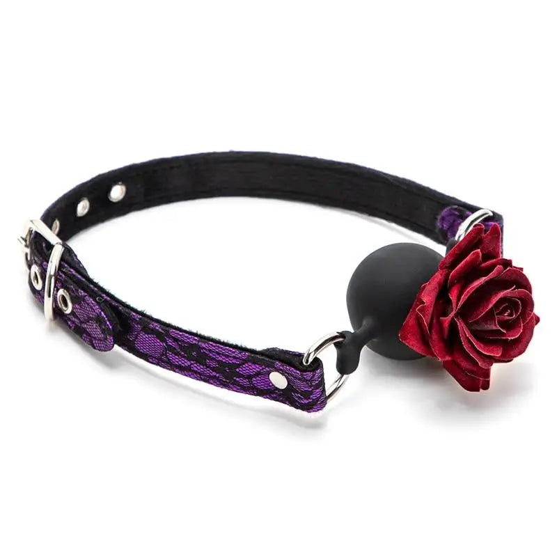 Rose Bud Ball Gag - Purple Band - ball gag, gags, bdsm, bdsm toy, bondage