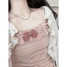 Ruched Babydoll Crop Top with Ruffled and Plaid Ribbons - Cosparty