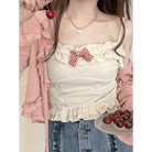 Ruched Babydoll Crop Top with Ruffled and Plaid Ribbons - Cosparty