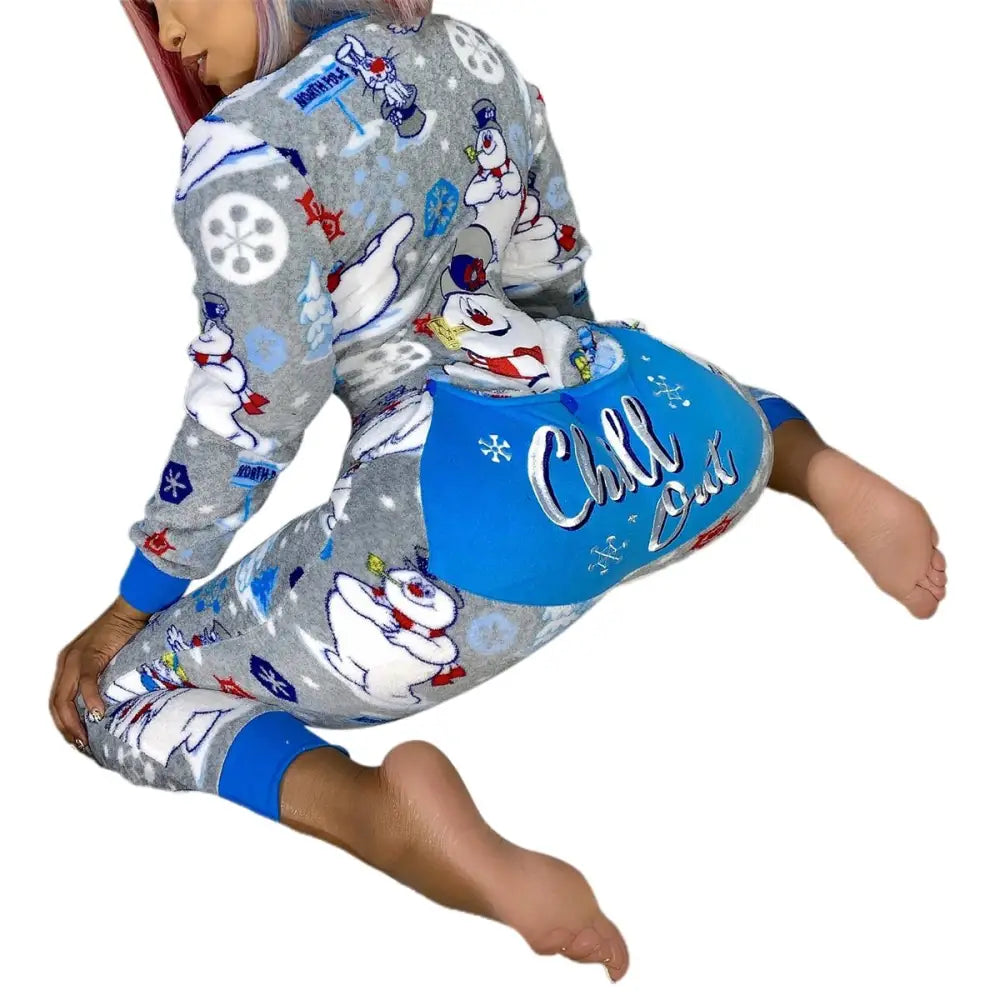 Rudolph-Inspired Fuzzy Long Sleeve Sleepwear for Winter Comfort - Blue Frosty / S - sleepwear