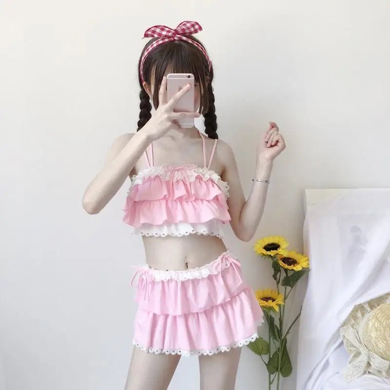 Ruffled Pink Princess Lingerie Set for Kawaii Beach Parties - Cosparty