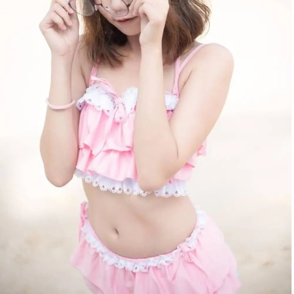 Ruffled Pink Princess Lingerie Set for Kawaii Beach Parties - Cosparty