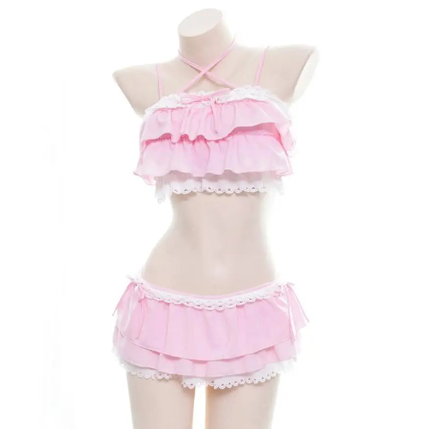 Ruffled Pink Princess Lingerie Set for Kawaii Beach Parties - lingerie