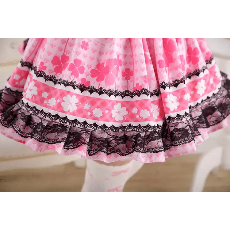 Ruffled Pink Princess Skirt with Floral Pattern for Elegant Style - Cosparty