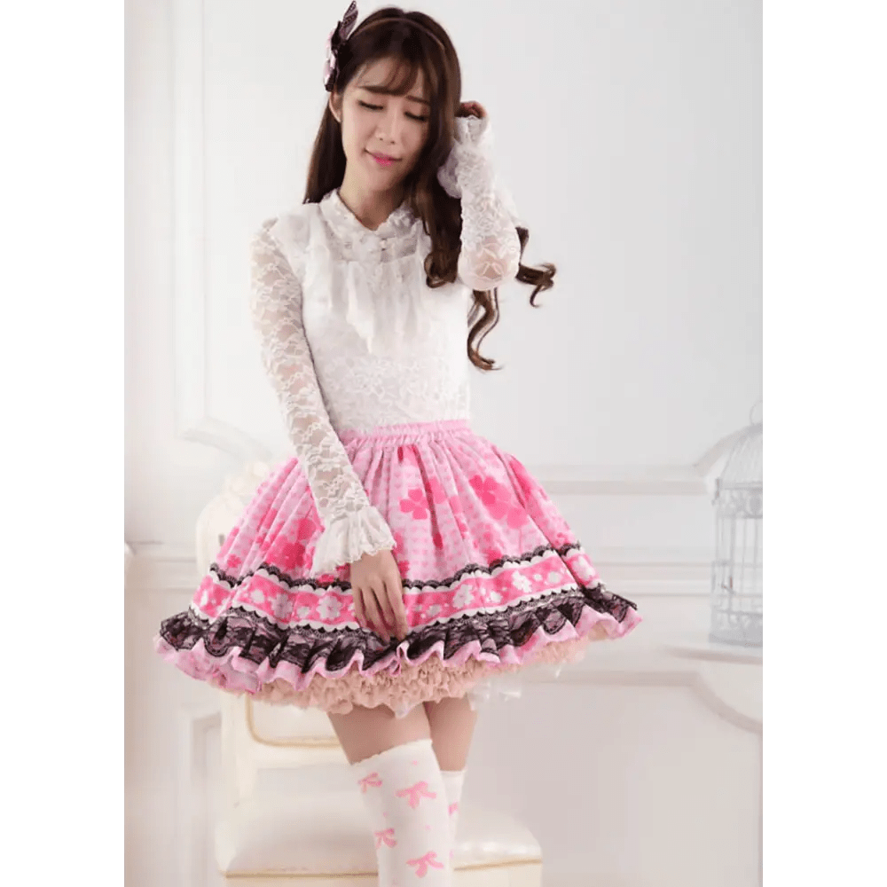 Ruffled Pink Princess Skirt with Floral Pattern for Elegant Style - Cosparty