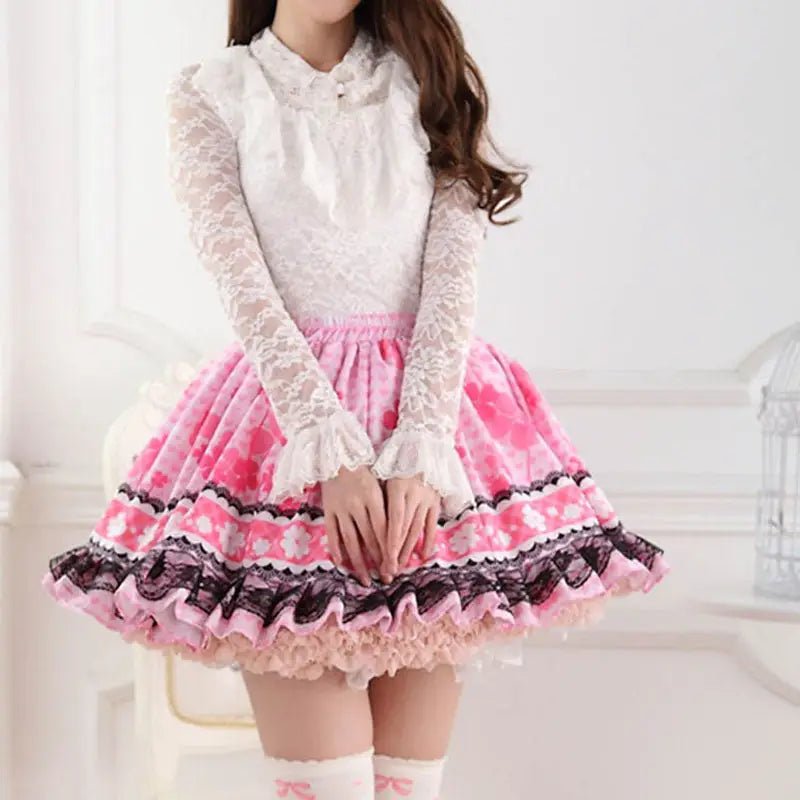 Ruffled Pink Princess Skirt with Floral Pattern for Elegant Style - Cosparty