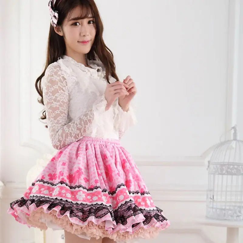Ruffled Pink Princess Skirt with Floral Pattern for Elegant Style - Cosparty