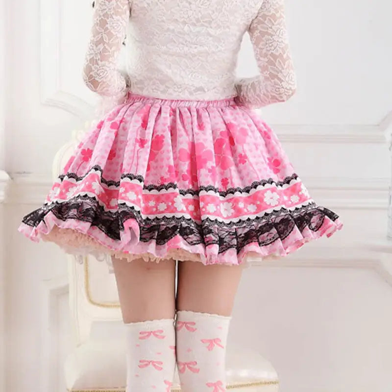 Ruffled Pink Princess Skirt with Floral Pattern for Elegant Style - Skirts