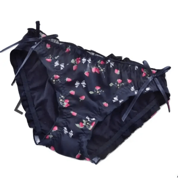 Ruffled Strawberry Patterned Underwear with Lace Trim and Ribbons - Cosparty