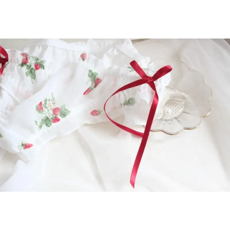 Ruffled Strawberry Patterned Underwear with Lace Trim and Ribbons - Cosparty