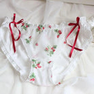 Ruffled Strawberry Patterned Underwear with Lace Trim and Ribbons - Cosparty