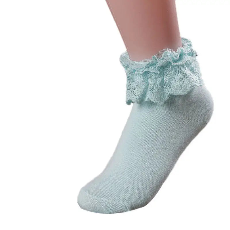 Ruffled Trim Ankle Socks for a Cute and Flirty Touch - Teal - socks