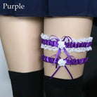 Ruffled Purple Wedding Elastic Garter Belt Leg Ring Harness Flowers