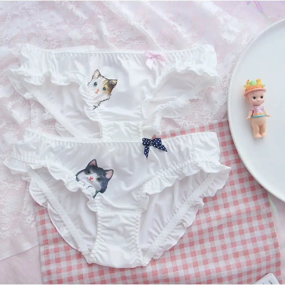 Ruffled White Kitten Panties for Neko Cuties - underwear